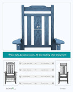 SERWALL Outdoor Rocking Chair Blue Set of 8, All Weather Patio Rocking Chair, HDPE Poly Rocking Chair for Adults, Heavy Duty Front Porch Rocker - Image 5