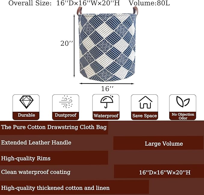 80L Waterproof Laundry Hamper in Family Leather Handle Laundry Basket in - Image 2