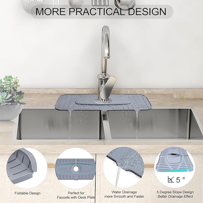Upgraded Version Silicone Faucet Mat, Kingmall Kitchen Faucet Mat Silicone - Image 3