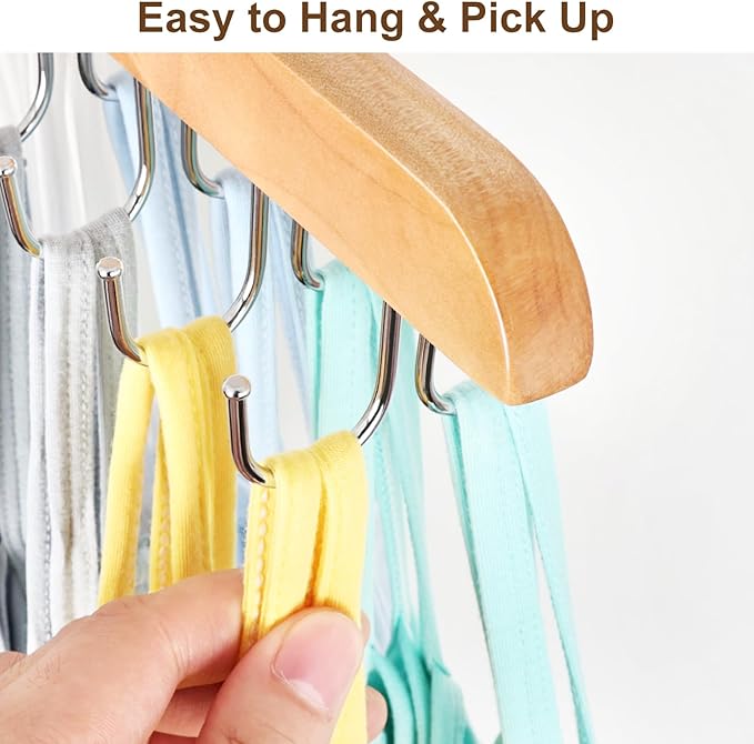 Bra Hanger for Closet, Tank Top Organizer 20 Hooks Capacity Foldable Wood Space - Image 5