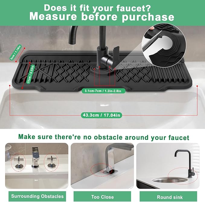 17 Inch Faucet Mat For Kitchen Sink Splash Guard Behind Faucet, ，5°Slope Fast - Image 2