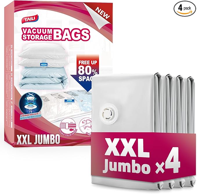 TAILI 4 Pack Vacuum Storage Bags, XXL Jumbo, Vacuum Sealed Bags by TAILI