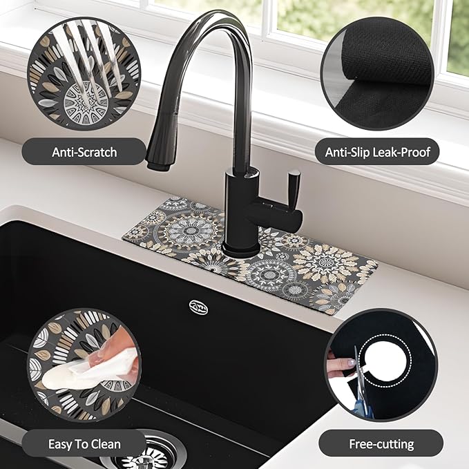 15" X 5.5" Kitchen Sink Splash Guard Faucet Mat Mandala Super Absorbent Fast - Image 4