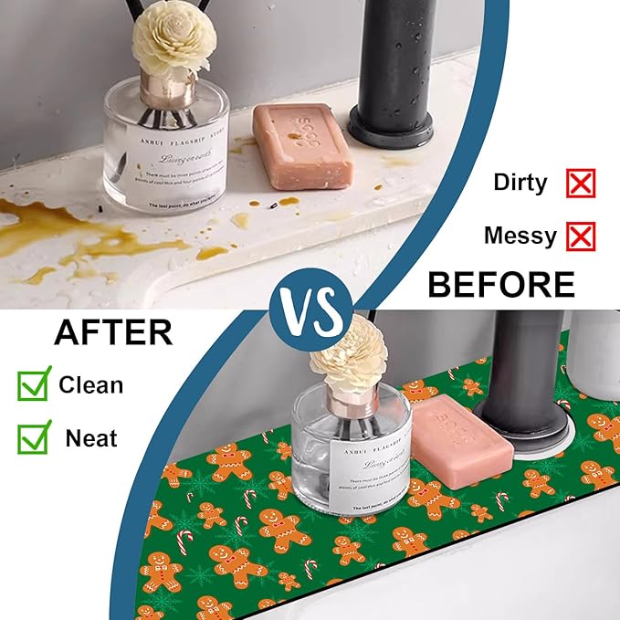 Christmas Happy New Year Sink Faucet Absorbing Mat Santa Claus Super Absorbent - Image 6