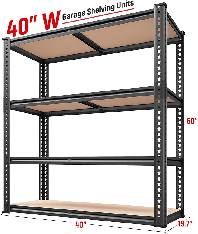 REIBII 40" W Garage Shelving 2000LBS Storage Shelves Adjustable Metal Shelving 4 Tier Metal Shelves Pantry Shelf for Garage Closet Kitchen Basement 40" W x 19.7''D x 60''H - Image 3