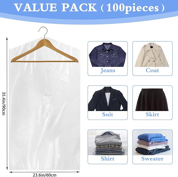 100 Pack Dry Cleaning Plastic Bags, Dry Cleaners Bags - Image 2