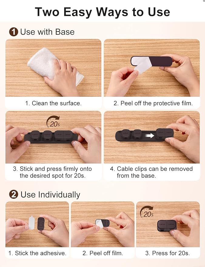 6 Pack Magnetic Cable Clips, Laitver Cord Organizer Holder Strong Adhesive Desk - Image 2