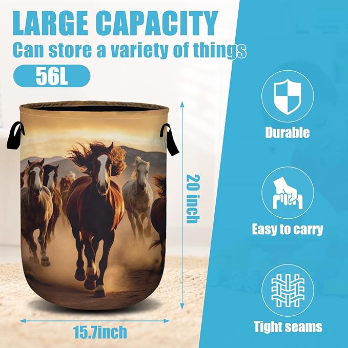 Running Horse Laundry Basket, Laundry Hamper Collapsible Oxford Cloth - Image 2