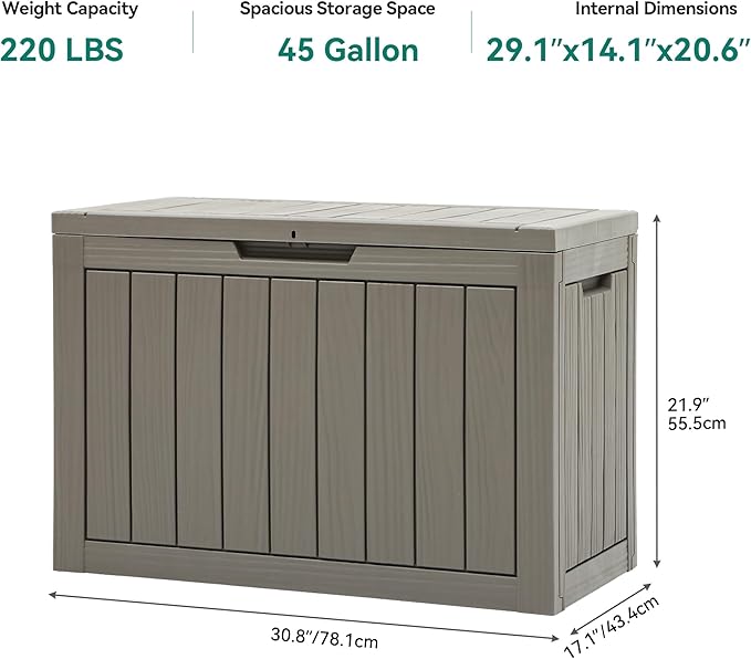 YITAHOME 45 Gallon Deck Box, Outdoor Storage Box for Patio Cushions, Outdoor Tools, Gardening Tools, Sports Equipment, and Throw Pillows, Lockable and Waterproof, Brown - Image 7