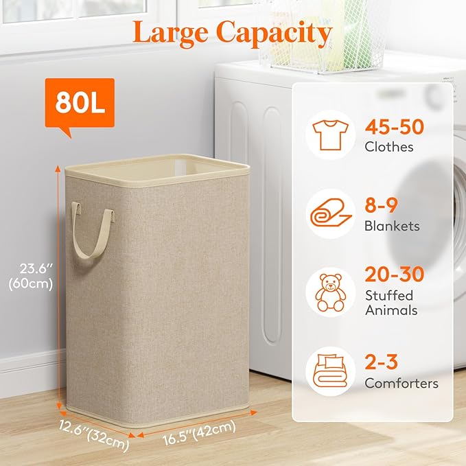 Lifewit 80L Large Tall Laundry Hamper, Collapsible Laundry Basket - Image 2