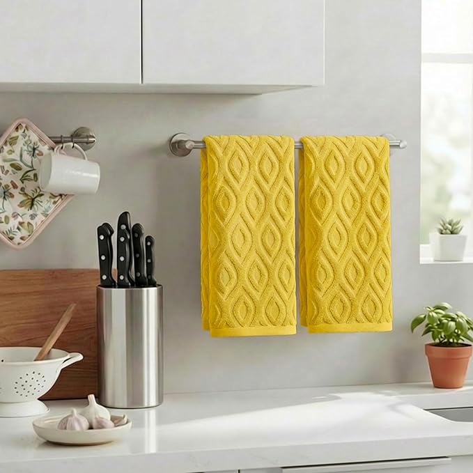 Artoid Mode 2 Pcs Yellow 3D Diamond Grid Jacquard Hand Towels - Image 3