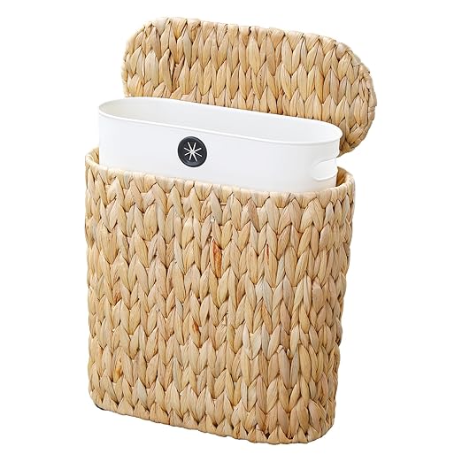 Wicker Bathroom Trash Can with Lid, Narrow Rattan Waste Basket with Removable by WEAVECOMFORTINTOEVERYCORNER