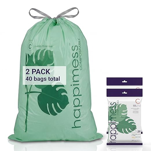 happimess 13.2 Gallon Drawstring Trash Bags, Compostable, Bio-Based by Happimess