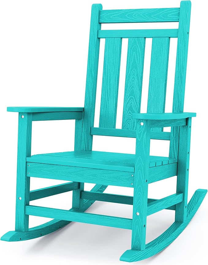 KINGYES Oversized Outdoor Rocking Chair, All-Weather Patio Rocking Chairs for Porch, HDPE Outdoor Patio Rockers with High Back & Wide Seat for Garden, Lawn, Aruba by KINGYES