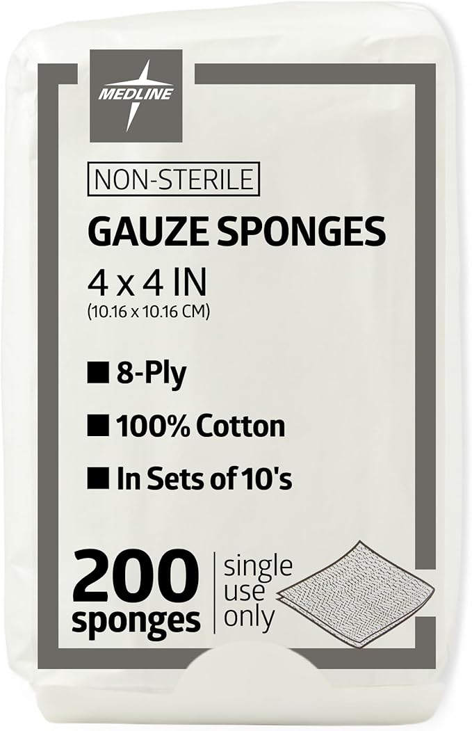 Medline 4 x 4 inch Gauze Sponges, 100% Cotton, 8-Ply Woven Non-Sterile Gauze by Medline