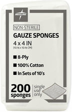 Medline 4 x 4 inch Gauze Sponges, 100% Cotton, 8-Ply Woven Non-Sterile Gauze by Medline