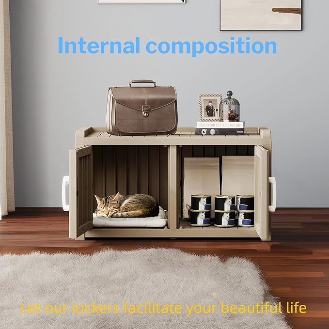 2 Doors Shoe Storage Bench - 2 Side Door Hidden Furniture Cabinet with Storage, Waterproof Entryway Bench with Seat for Indoor Outdoor, End of Bed Footrest Stool for Bedroom, Hallway, Grey - Image 3