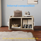 2 Doors Shoe Storage Bench - 2 Side Door Hidden Furniture Cabinet with Storage, Waterproof Entryway Bench with Seat for Indoor Outdoor, End of Bed Footrest Stool for Bedroom, Hallway, Grey - Image 3