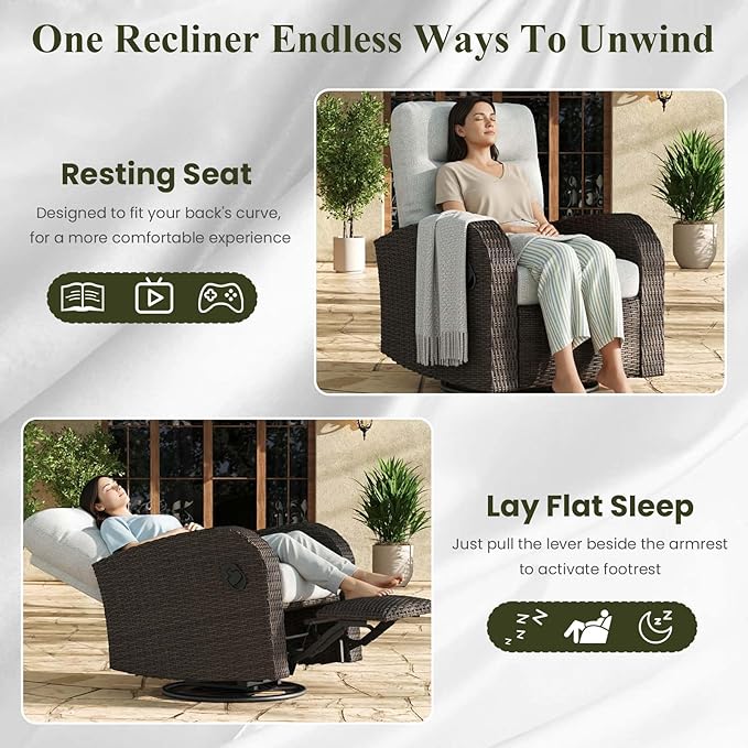 LayinSun Oversized Wicker Outdoor Swivel Glider Recliner with Adjustable Backrest & Footrest, Patio Reclining Lounge Chair - Image 5