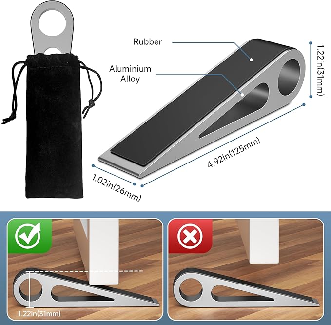 Heavy Duty Door Stopper for Bottom of Door, Aluminum & Rubber Door Stop Wedge- - Image 2