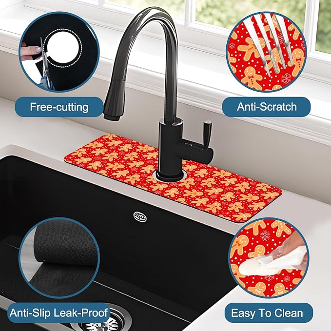 Christmas Merry Xmas Kitchen Sink Splash Guard Faucet Mat Santa Claus Super - Image 4