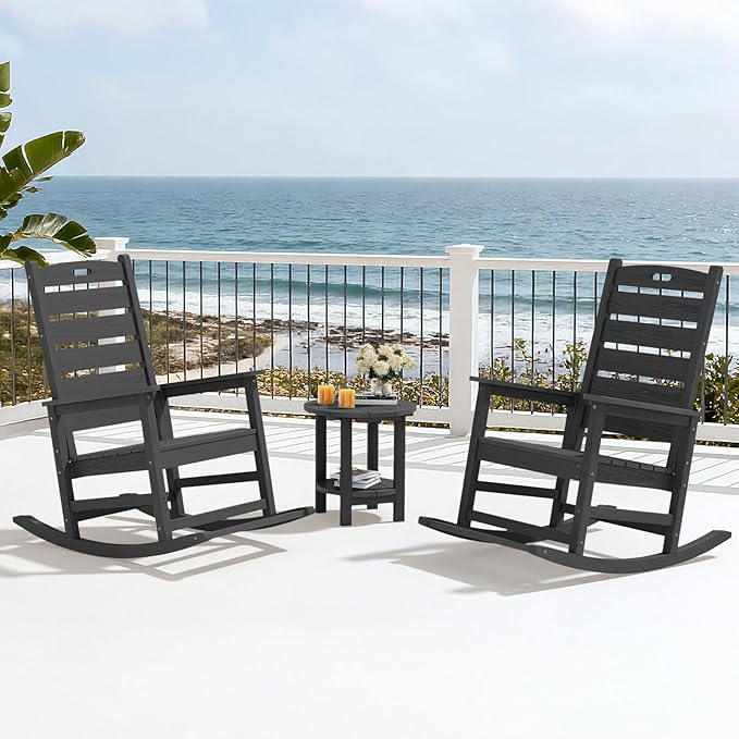 SERWALL Outdoor Rocking Chair Set of 2, Oversized Rocking Chair with Footboard for Adults, HDPE All Weather Resistant Rocking Chairs for Patio, 350lbs Weight Capacity, Gray - Image 10