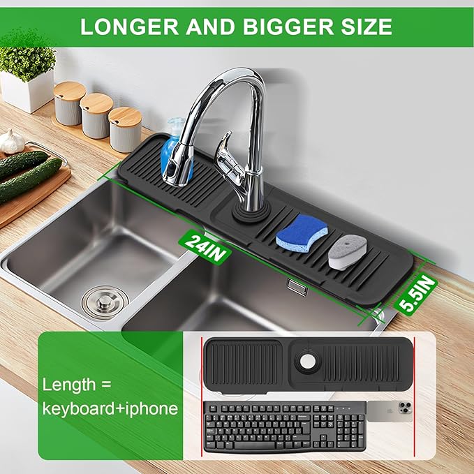 Sink Splash Guard, 5°Slope Silicone Draining Mat - Image 2