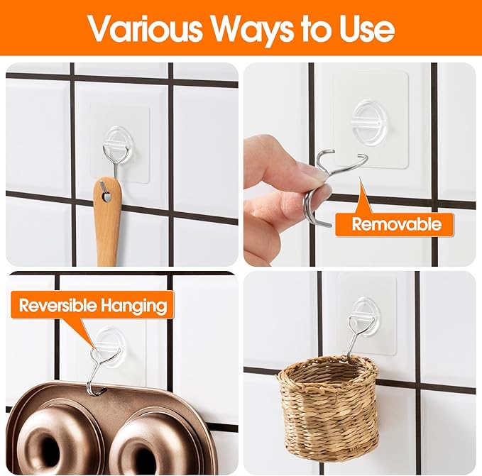 Adhesive Wall Hooks for Hanging Heavy Duty 33lb, Waterproof and Rustproof - Image 3