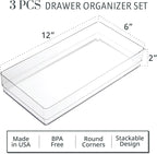 STORi SimpleSort 3-Piece Stackable Clear Drawer Organizer Set | 12" x 6" x 2" - Image 2