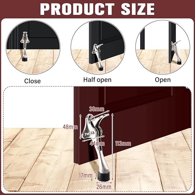 Chumia 12 Pieces Heavy Duty Door Stoppers 5.35 Inches Kickdown Adjustable Kick - Image 3