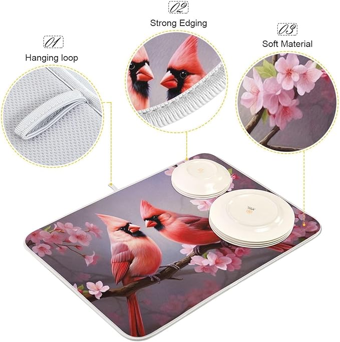 Dish Drying Mat Kitchen Counter Absorbent Red Cardinals Coffee Sink Mat Dish - Image 4