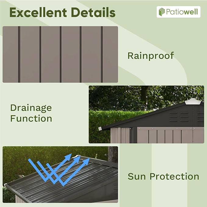 Patiowell 6x4 FT Outdoor Storage Shed, Garden Tool Storage Shed with Sloping Roof and Double Lockable Door, Outdoor Shed for Garden Backyard Patio Lawn, Brown - Image 7