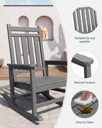 GarveeLife Poly Lumber Rocking Chair Outdoor - HDPE High Back Porch Rocker Chairs for Adults - All Weather Resistant Furniture for Patio - Grey - Image 4