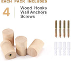 Wood Wall Hooks, 4 Pack Natural Wooden Coat Hooks Wall Mounted, Rustic Hat Hooks - Image 6