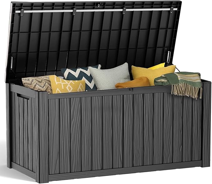 150 Gallon Resin Deck Box, Lockable Patio Outdoor Storage Box for Furniture, Garden Tools and Tools Storage, Waterproof Outside Storage Boxes - Black by OutdoorLivingPerfected