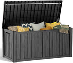 150 Gallon Resin Deck Box, Lockable Patio Outdoor Storage Box for Furniture, Garden Tools and Tools Storage, Waterproof Outside Storage Boxes - Black by OutdoorLivingPerfected