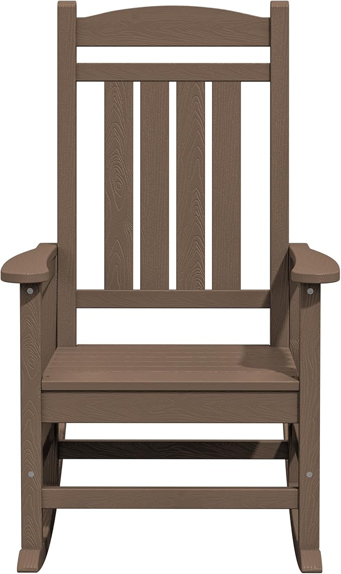 KINGYES HDPE Outdoor Rocking Chair Set of 4, All-Weather Poly Patio Rocking Chairs with 330lbs Support for Adults, Brown - Image 10