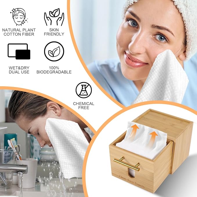 Disposable Face Towel Holder Bamboo Storage Box - Image 3