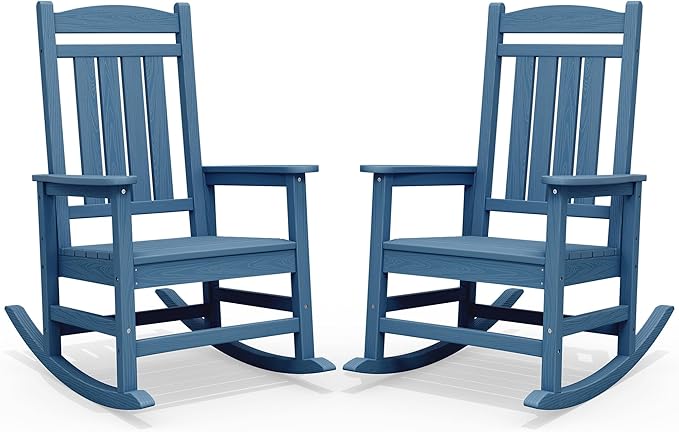 SERWALL Rocking Chairs Set of 2, HDPE Outdoor Rocking Chair, All-Weather Porch Rockers for Patio, Blue by SERWALL