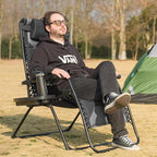 Zero Gravity Chair Set of 2 Oversized Padded Recliner with Adjustable Headrest & Cup Holder - 600D Oxford Folding Lounge Chair for Outdoor Camping, Patio, Poolside (Black & Gray) - Image 2