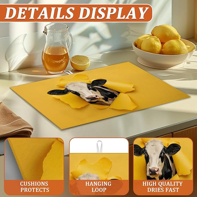 Milk Cow Dish Drying Mat for Kitchen Counter Microfiber Absorbent Dish Kitchen - Image 3