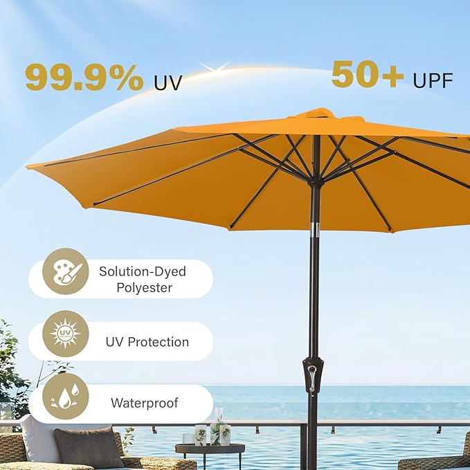 MEWAY 9ft Patio Umbrella Outdoor Table Umbrellas with Push Tilt and Crank, Market Umbrella 8 Sturdy Ribs for Deck, Garden, Pool and Backyard, Bright Orange - Image 6