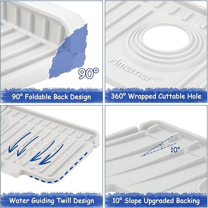 Kitchen Sink Splash Guard, Silicone Faucet Guard & Draining Mat, Bathroom and - Image 6