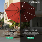JEAREY 9FT Outdoor Patio Umbrella with Solar Lights, LED Lighted Pool Umbrella with Tilt and Crank, Outdoor Table Umbrellas for Deck, Yard & Market (Red) - Image 2