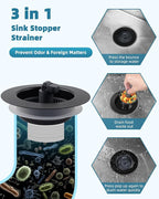 Universal 3 in 1 Kitchen Sink Drain Strainer Stopper Combo, Anti-Clog and Easy - Image 5