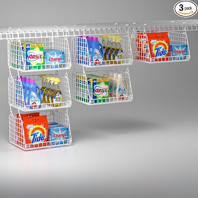 3-Pack Laundry Room Organization and Storage, Hanging Wire Basket by PUPPYCUTE