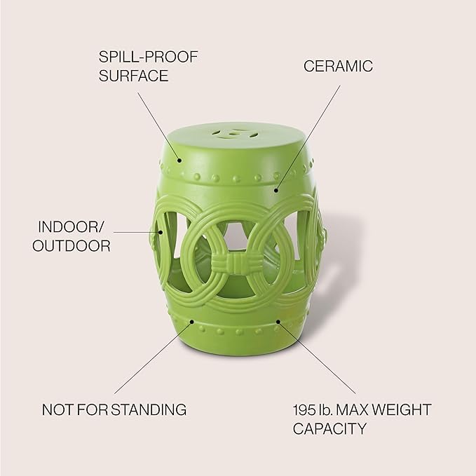 JONATHAN Y TBL1022H Lucky Coins 16" Chinese Ceramic Drum Indoor/Outdoor Garden Stool Bohemian, Coastal, Cottage, French Country, Traditional, for Living Room, Garden Room, Patio, Matte Green - Image 4