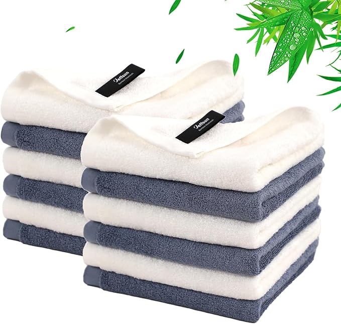 Wash Cloths 12 Pack, 13x13 inch Large Face Towel on Sensitive Skin, Super Soft by Jeffsun