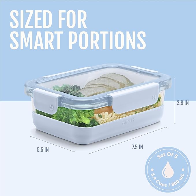 Ello Duraglass 3.4 Cup Meal Prep Sets 10Pc, 5 Pack Set- Glass Food Storage - Image 4