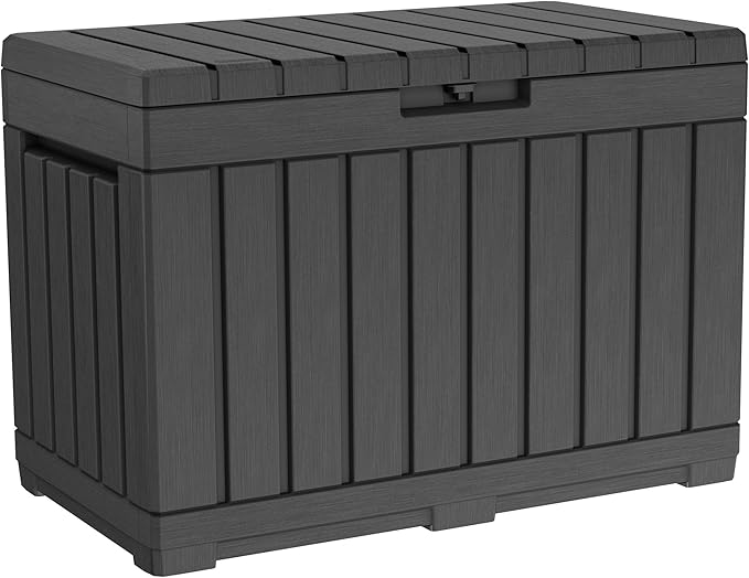 Keter Kentwood 50 Gallon Resin Deck Box for Outdoor Storage – Weather‑Resistant Balcony & Patio Box for Cushions, Throw Pillows & Garden Tools, Dark Grey by Keter